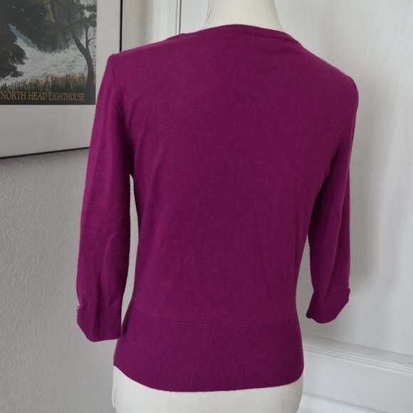 WHBM Magenta Fuchsia Sweater Cardigan with Scallop Trim and Chrome Snap Buttons - Picture 6 of 11
